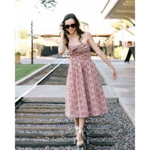 J. Crew | Liberty of London Tie Front Strapless Midi Dress in Red June’s Meadow